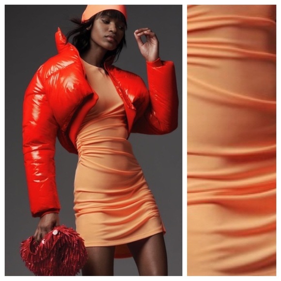 NWT. Zara Neon Oranges Draped Mini Dress. Size L. - Picture 2 of 10